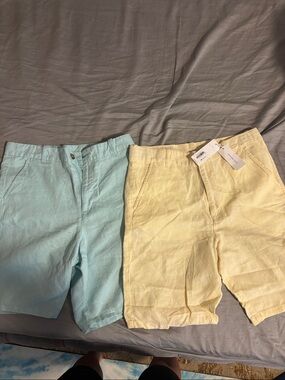 Janie and Jack Boys' Aqua & Pale Yellow Linen Shorts